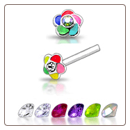 925 Sterling Silver Nose Studs Pins Straight or L Bend 2mm Colored Flower