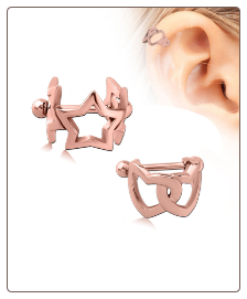Rose Gold Plated 316L Surgical Steel Earring Interlocked Heart or Star Cartilage Cuff 16G