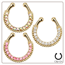 **BLOW OUT SALE** Fake Septum Clicker Hanger Clip On Gold Plated Non Piercing Nose Ring Hoop CZ