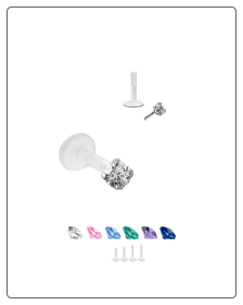 Bioflex Labret Style Push Pin Nose Stud or Nose Screw 2.5mm CZ 18G 16G