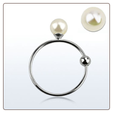 925 Sterling Silver Nose Ring Hoop 5/16" - 9mm with 3mm Pearl 22G
