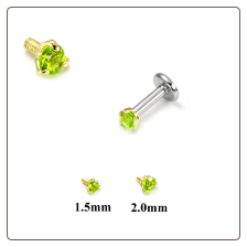 14KT Yellow Gold 316L Surgical Steel Labret Style Nose Monroe Stud Screw Post Peridot CZ