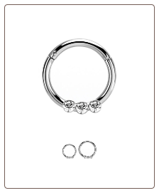 316L Surgical Steel Hinged Septum Clicker 3 Stone 16G