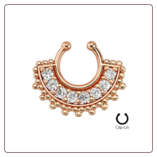 **BLOW OUT SALE** Rose Gold Plated Fake Septum Clicker Clip On Non Piercing Nose Ring Hoop Tribal Fan