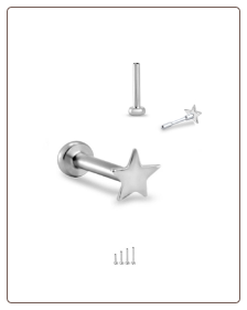 Titanium 14KT White Gold Labret Style Nose Stud - Choose Your Size 3mm Star 18G