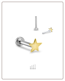 Titanium 14KT Yellow Gold Labret Style Nose Stud - Choose Your Size 3mm Star 18G