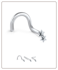 316L Surgical Steel Nose Stud Ring Double Stars- Choose Your Style 20G