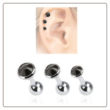 3 Pack Ear Cartilage Tragus Helix Black CZ Stud 316L Surgical Steel 16G