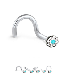 316L Surgical Steel Nose Stud Turquoise Flower 20G