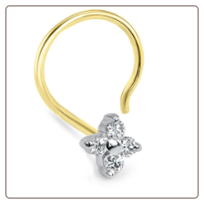 14KT Yellow Gold Nose Screw Stud 3.8mm White Gold 4 Genuine Diamond Setting 20G 14KT Yellow Gold Nose Screw Stud 3.8mm White Gold 4 Genuine Diamond Setting 20G