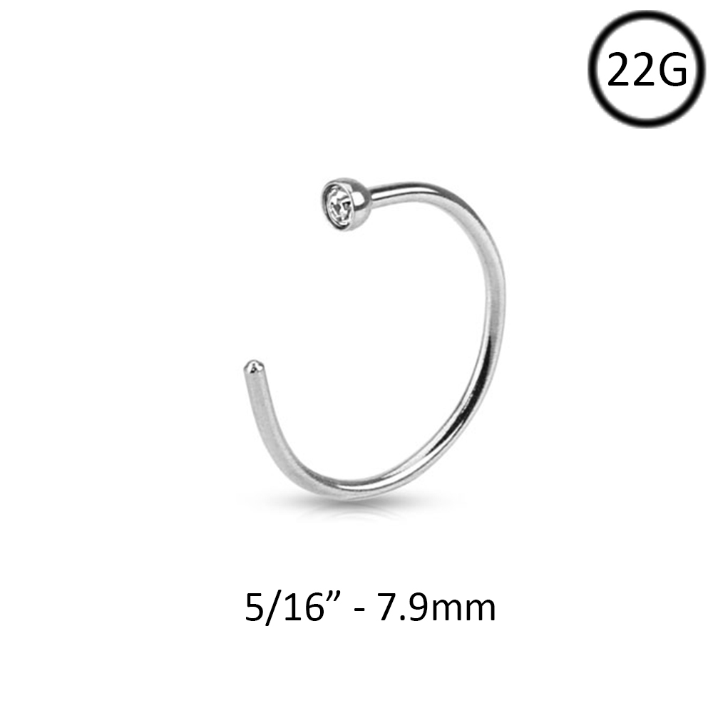 316L Surgical Steel Nose Ring Hoop Clear Bezel CZ 22G