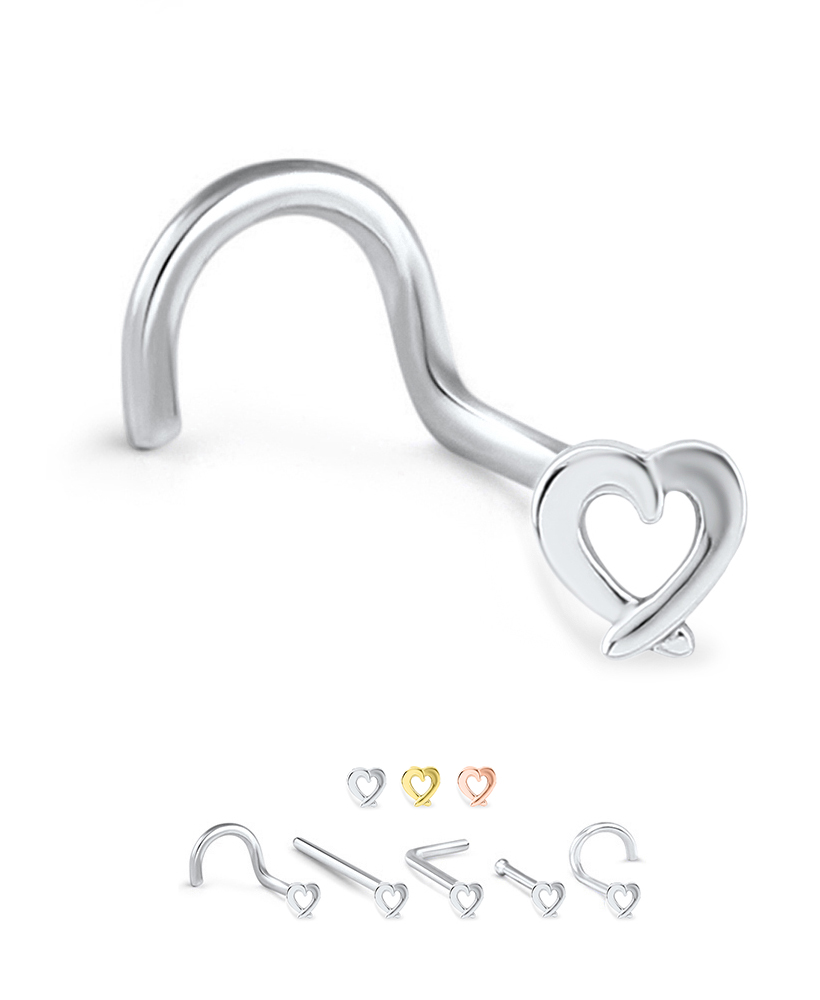 316L Surgical Steel Nose Stud Heart 20G