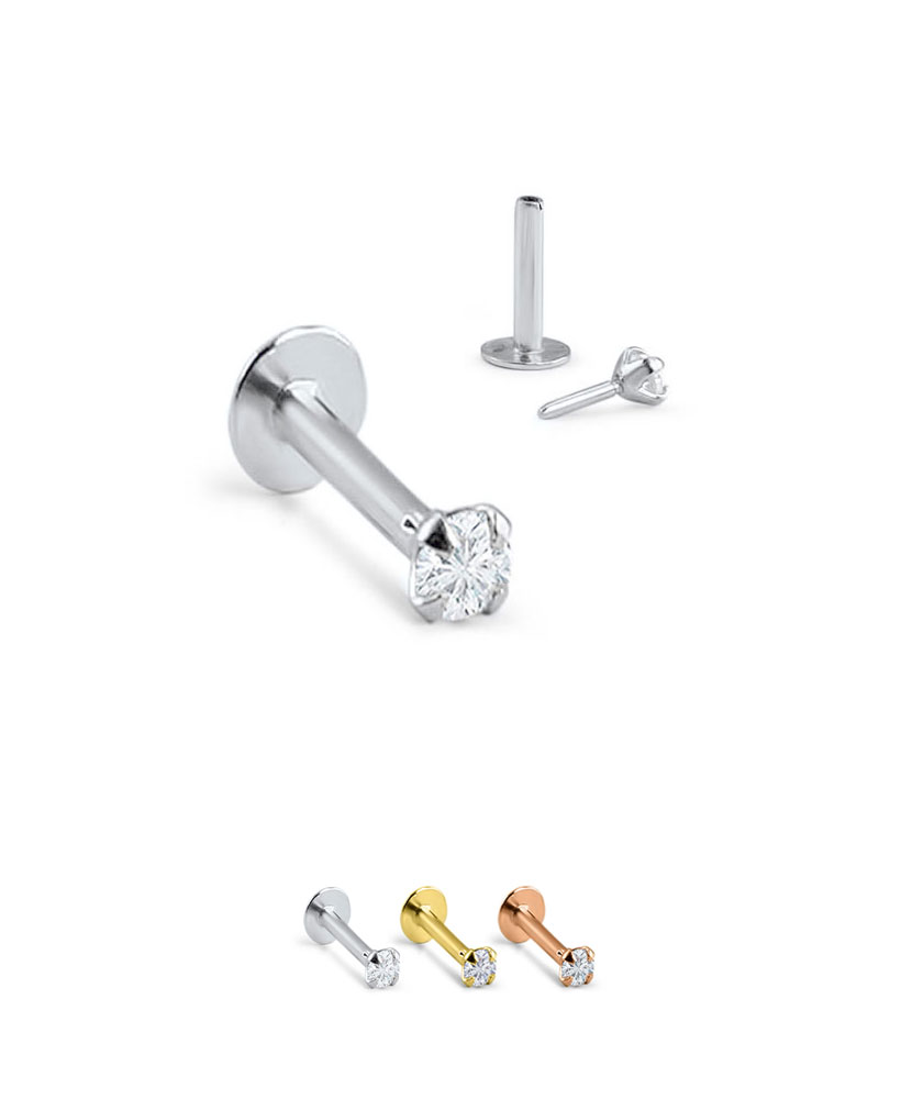 2mm 3mm Clear Stone 14KT White Gold Titanium Labret Style Nose Monroe Stud Push Pin Post 1.5mm Choose Your Size 14 516 18G 2.5mm