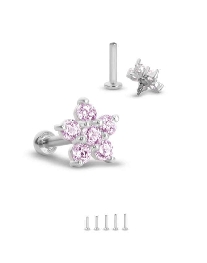 Titanium Labret Style Screw Post Nose Stud 6.5mm Flower 16G
