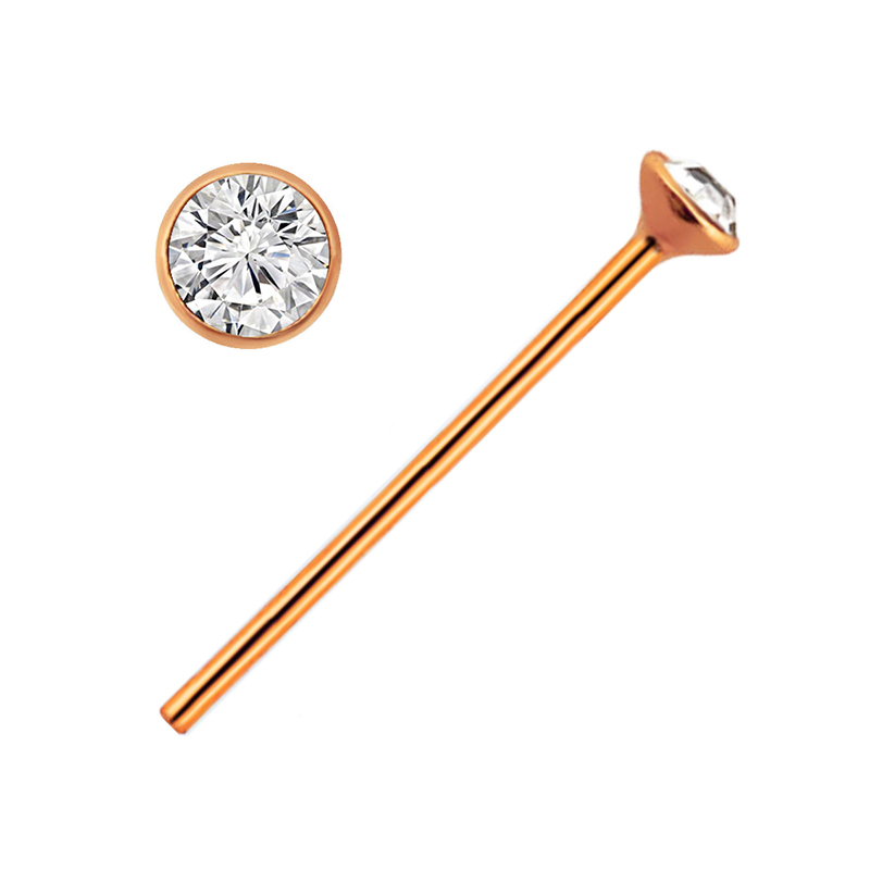 Rose Gold Plated 925 Sterling Silver Straight Nose Stud 1.5mm Clear Gem 22G