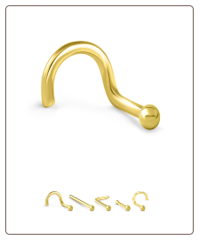 18K Yellow Gold L Bend Nose Stud 1.5mm Ball Choose Your Style