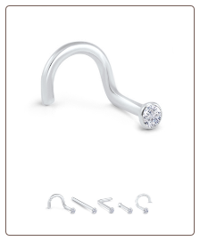 18K Solid White Gold Nose Stud 1.5mm Bezel -Choose Your Style