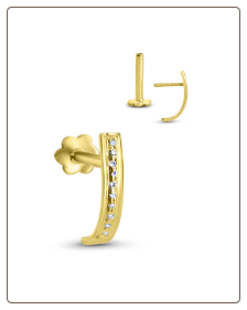 14KT Yellow Gold Labret Style Nose Stud Genuine Diamonds 16G