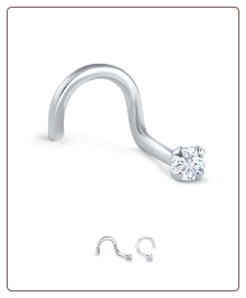 10KT White Gold Nose Screw Stud Prong Set Clear CZ 20G 22G
