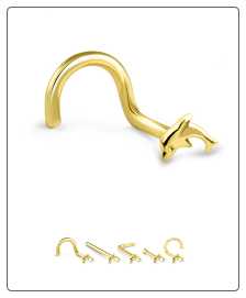 14K Solid Yellow Gold Nose Stud 3.5mm Dolphin- Choose Your Style