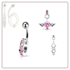 **BLOW OUT SALE**  316L Surgical Steel Navel Belly Button Ring Body Charm Holder Clear 3/8" Pink Charms 14G