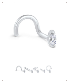 14K White Gold Nose Screw 2 Stone -Choose Your Style