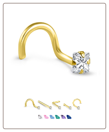 Yellow Gold Nose Jewelry 2.5mm Square CZ -Choose Your Style