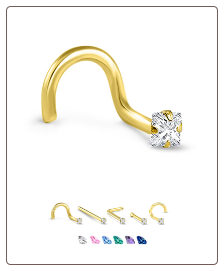 Yellow Gold Nose Jewelry 2mm Square CZ -Choose Your Style