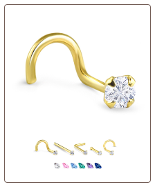 Yellow Gold Nose Jewelry 3.5mm Round CZ -Choose Your Style