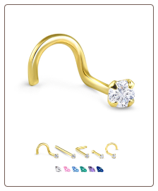 Yellow Gold Nose Jewelry 3mm Round CZ -Choose Your Style