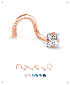 Rose Gold Nose Jewelry 3mm Square CZ -Choose Your Style