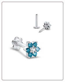 14KT White Gold Labret Style Nose Monroe Stud 5mm White and Blue Flower Genuine Diamonds 16G 14KT White Gold Labret Style Nose Monroe Stud 5mm White and Blue Flower Genuine Diamonds 16G