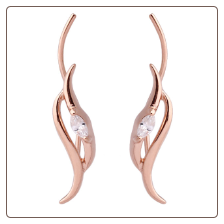Rose Gold 316L Surgical Steel Dangle Ear Vine Pin Crawler Wire Stem Clear 20G
