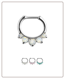 316L Surgical Steel Hinged Septum Clicker Faux Opal 3/8" 16G