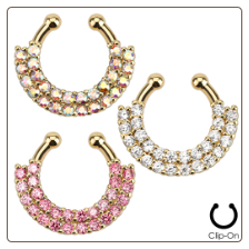 **BLOW OUT SALE** Fake Septum Clicker Hanger Clip On Non Piercing Nose Ring Hoop Gold Plated CZ