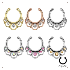 **BLOW OUT SALE** Fake Septum Clicker Hanger Clip On Non Piercing Nose Ring Hoop Floral Round CZ