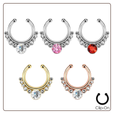 **BLOW OUT SALE** Fake Septum Clicker Hanger Clip On Non Piercing Nose Ring Hoop Helios CZ