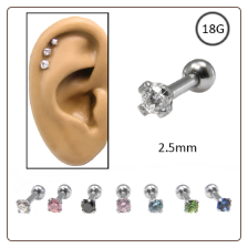Ear Cartilage Jewelry 316L Surgical Steel 2.5mm CZ 18G