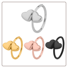 316L Surgical Steel Seamless Nose Ring Helix Daith Ear Cartilage Double Heart Hoop Choose Your Color 5/16" 20G