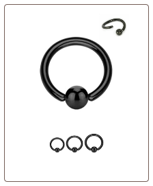 Black 316L Surgical Steel Annealed Nose Ring Hoop Fixed Captive Bead Ring - Choose Your Size 16G