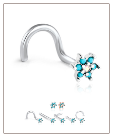 316L Surgical Steel Nose Stud Turquoise & Aurora Flower 20G