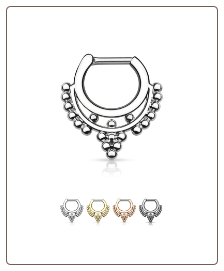 **BLOW OUT SALE** 316L Surgical Steel/Brass Hinged Septum Clicker Beaded - Choose Your Color & Gauge