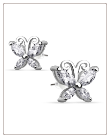 925 Sterling Silver Earrings Butterfly CZ 22G