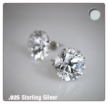 925 Sterling Silver Earrings Round 4mm Diamond
