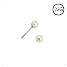 925 Sterling Silver Nose Bone 3mm Pearl 22G