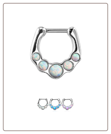 316L Surgical Steel/Brass Hinged Septum Clicker Faux Opal 16G