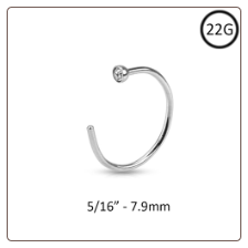 316L Surgical Steel Nose Ring Hoop Clear Bezel CZ 5/16" - 7.9mm 22G
