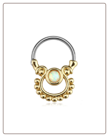 316L Surgical Steel/Gold IP Plated Brass Hinged Septum Clicker White Opal 16G