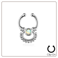 **BLOW OUT SALE** Fake Septum Clicker Hanger Clip On Non Piercing White Opal Nose Ring Hoop Indian