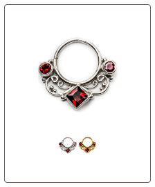 925 Sterling Silver Septum Clicker Nose Ring Ruby Red CZ 18G